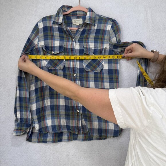 Current/Elliott Shirt Womens Medium Blue Green Plaid Button Down Long Sleeve - Picture 3 of 12